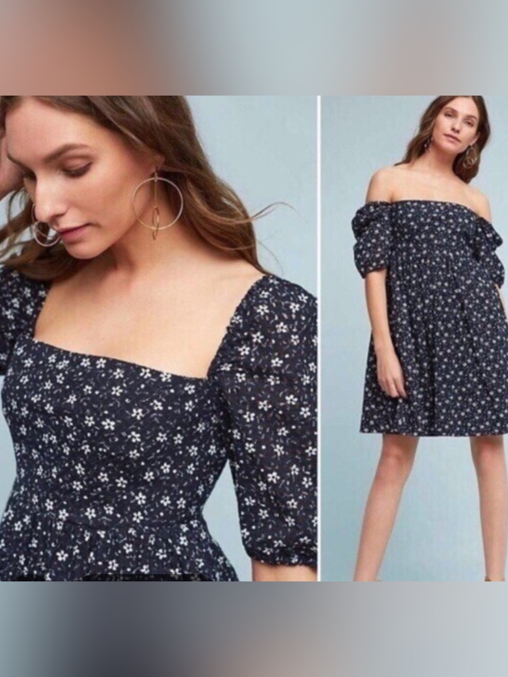 Maeve Navy Floral Off-Shoulder Mini Dress
